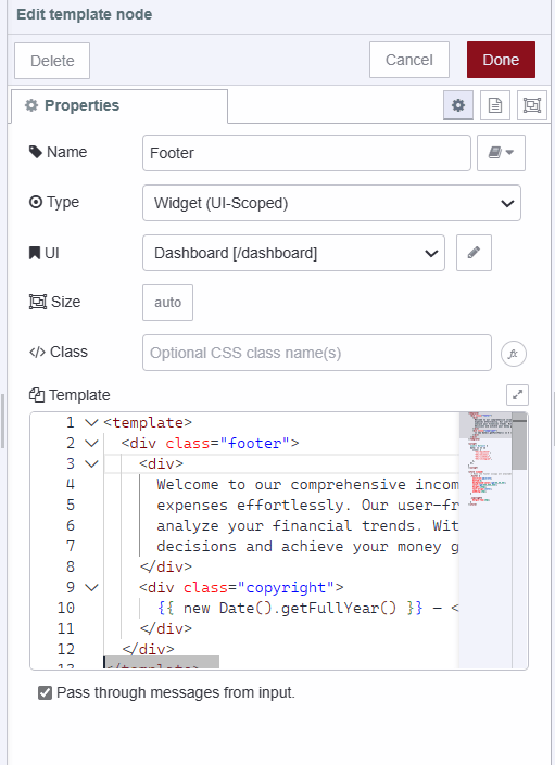 "Screenshot displaying the ui-template widget's configuration"
