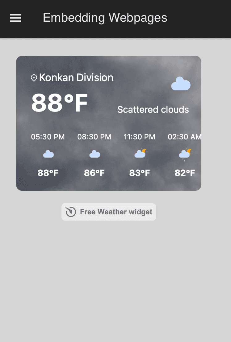 Weather widget embedded in FlowFuse Dashboard