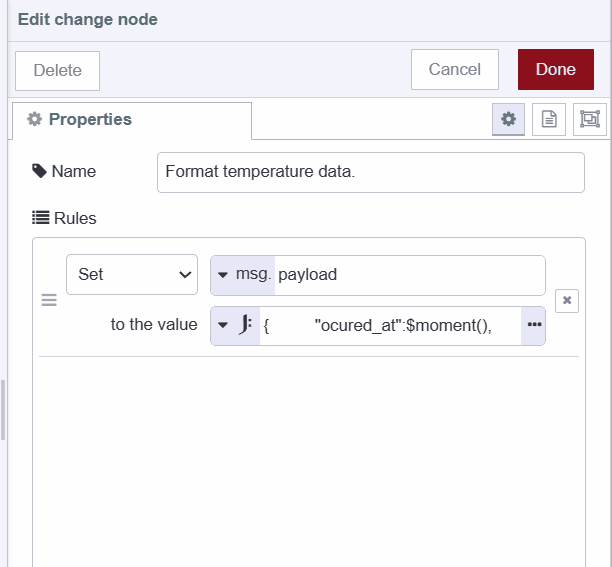 Screenshot displaying the change node formating sensor data "Screenshot displaying the change node formating sensor data"