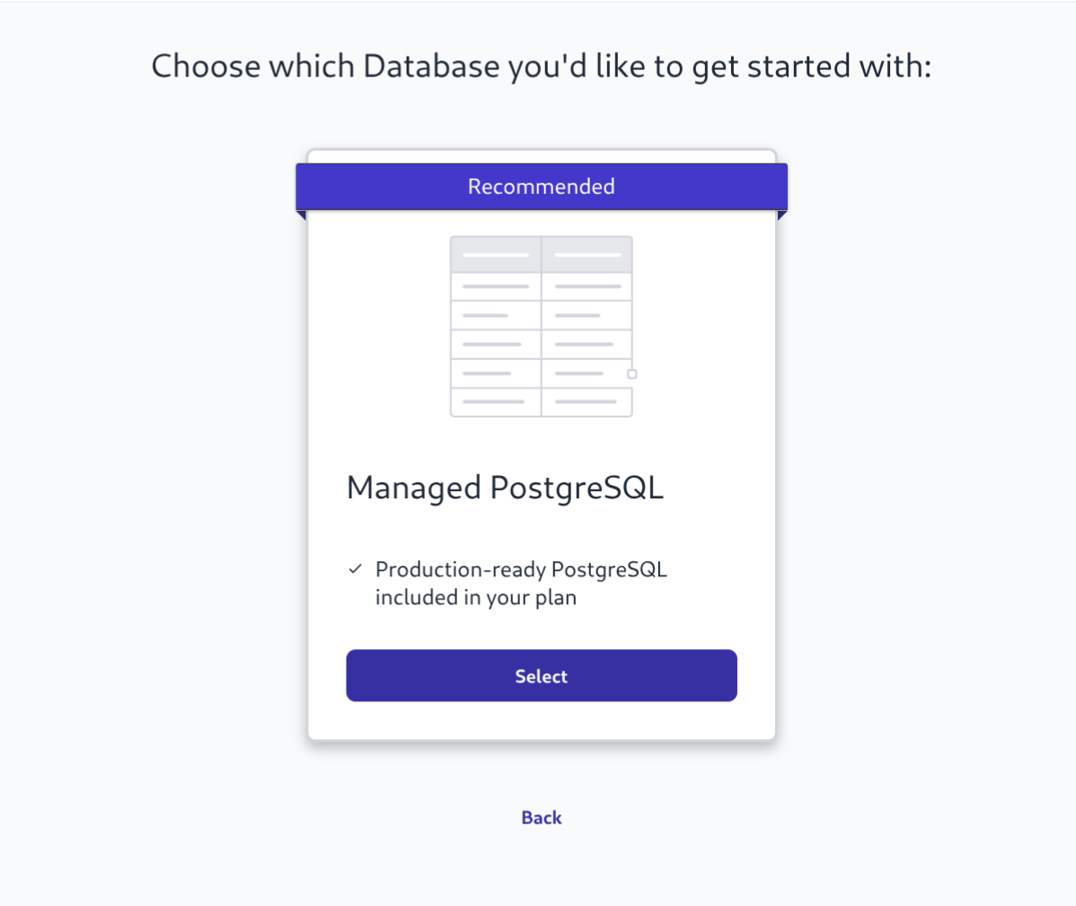 Screenshot of FF Tables create database menu