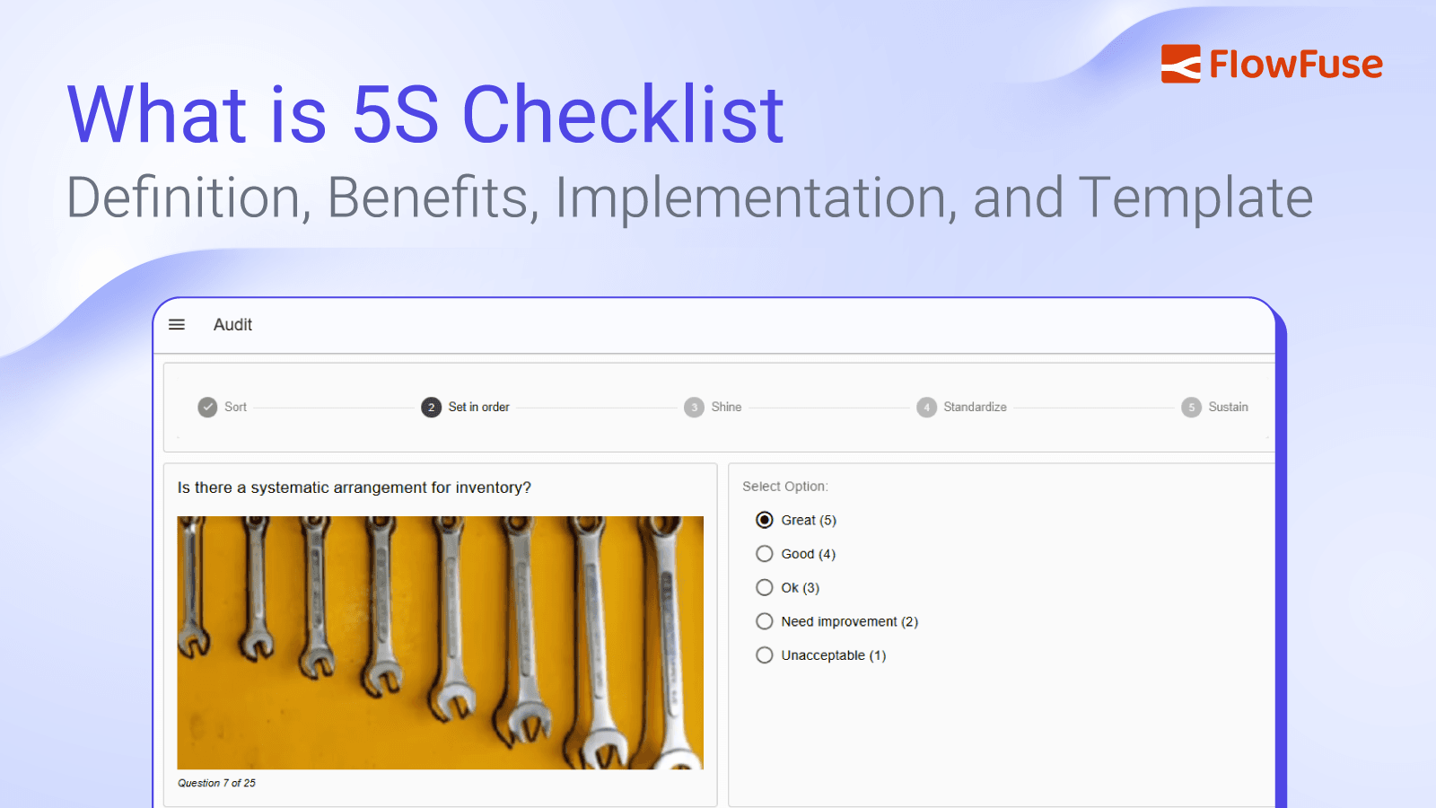 Image representing What is 5S Checklist: Definition, Benefits, Implementation, and Template
